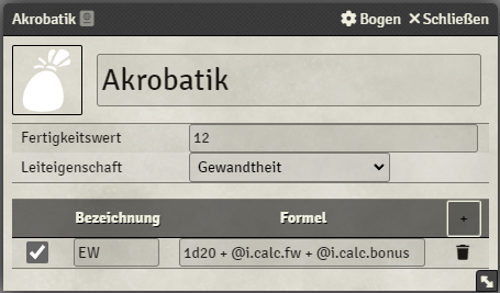 Gegenstandbogen Fertigkeiten